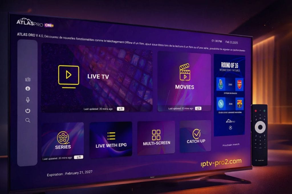 Atlas Pro ONTV IPTV interface menu Android TV streaming 4K iptv-pro2.com