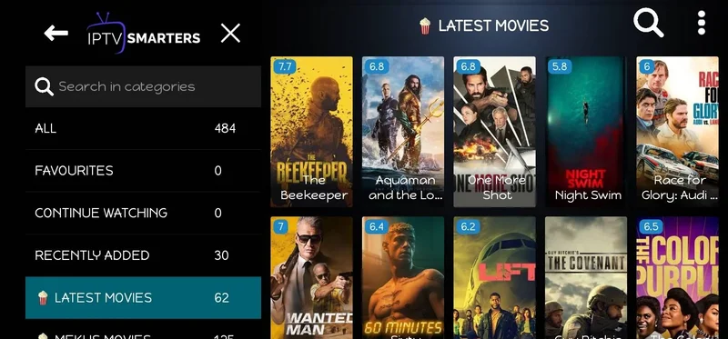 IPTV Smarters Pro VOD movies and series interface IPTV player