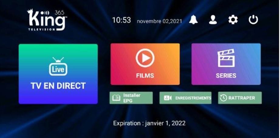 "Interface King365 TV avec sélection de films et séries en streaming"