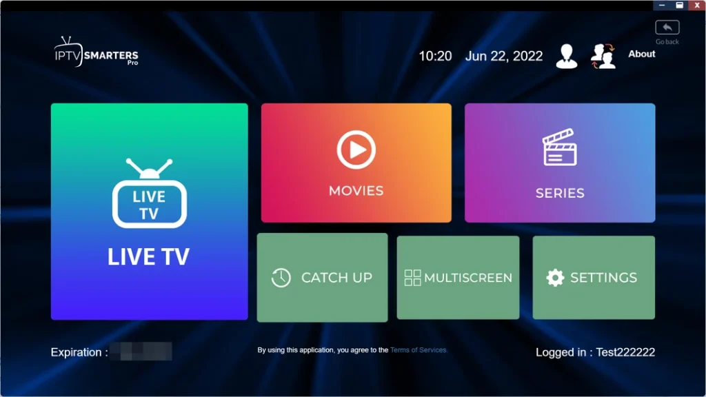 IPTV Smarters Pro Android TV menu interface IPTV player