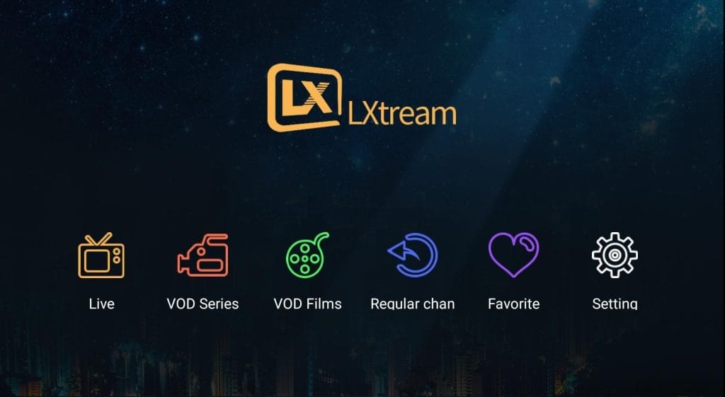 Menu principale de Lxtream