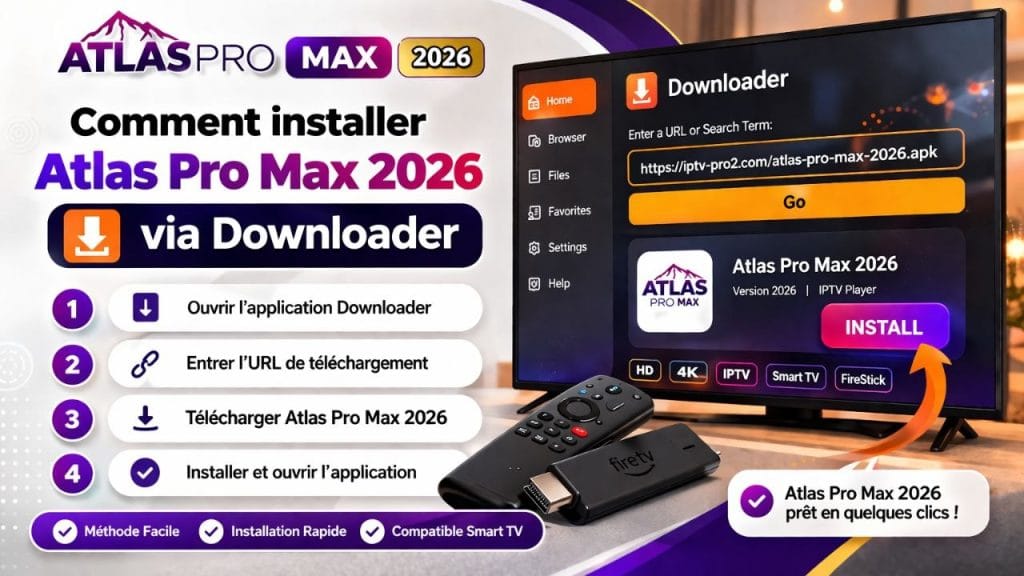 comment installer Atlas Pro Max 2026 via Downloader sur Smart TV avec guide IPTV via iptv-pro2.com