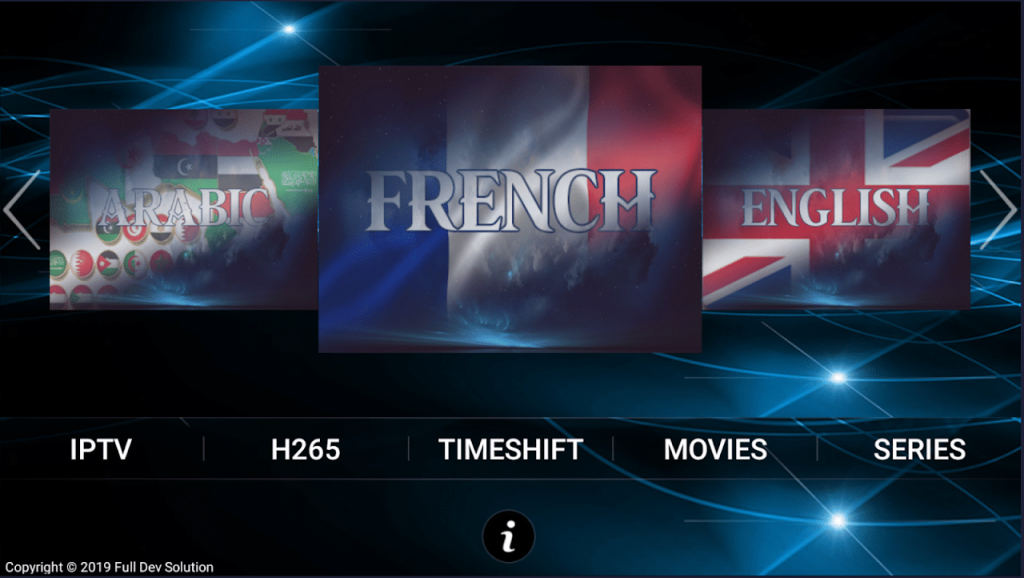 Interface ESIPTV Pro – menu IPTV premium avec chaînes, films et séries