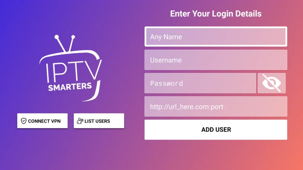 IPTV Smarters Pro APK login screen application IPTV