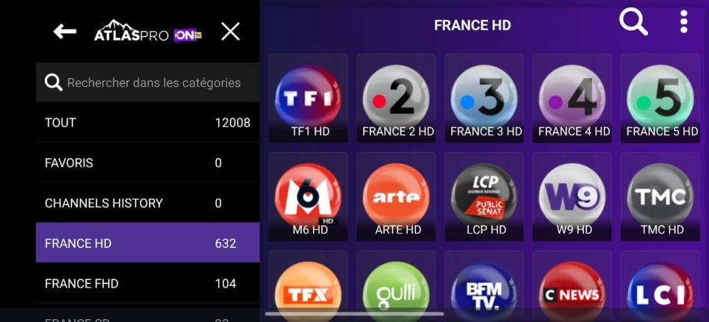 Liste des Chaînes Atlas Pro Max avec sports, cinéma et divertissement IPTV