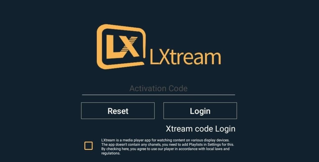 Écran d’accueil de lxtream player activation code