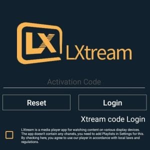 Écran d’accueil de lxtream player activation code