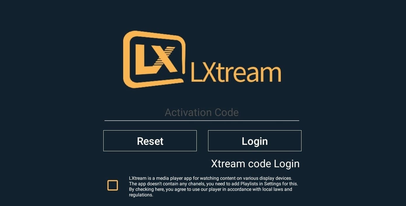 Écran d’accueil de lxtream player activation code