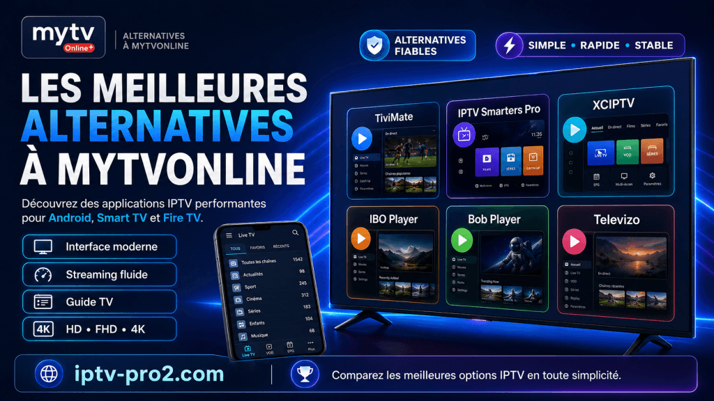 Comparatif des meilleures alternatives à MyTVOnline pour regarder l’IPTV sur Android, Smart TV et Fire TV avec iptv-pro2.com.
