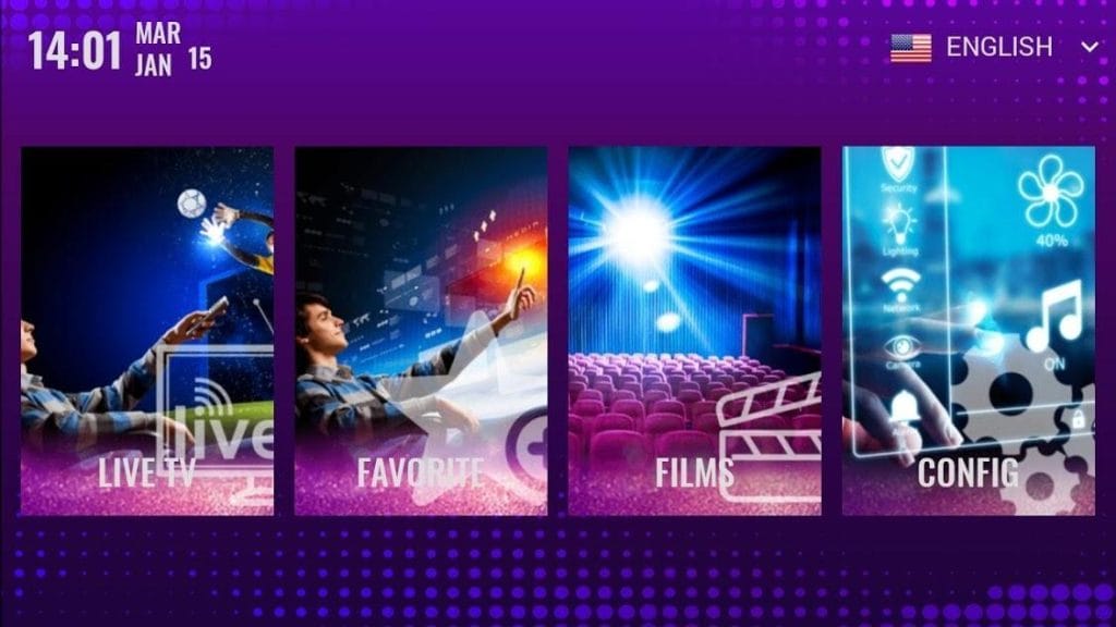 Interface du menu principal de l’application Orca Pro Plus sur Android TV