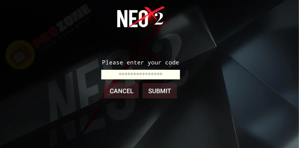 Écran d’activation du code Neox2 IPTV