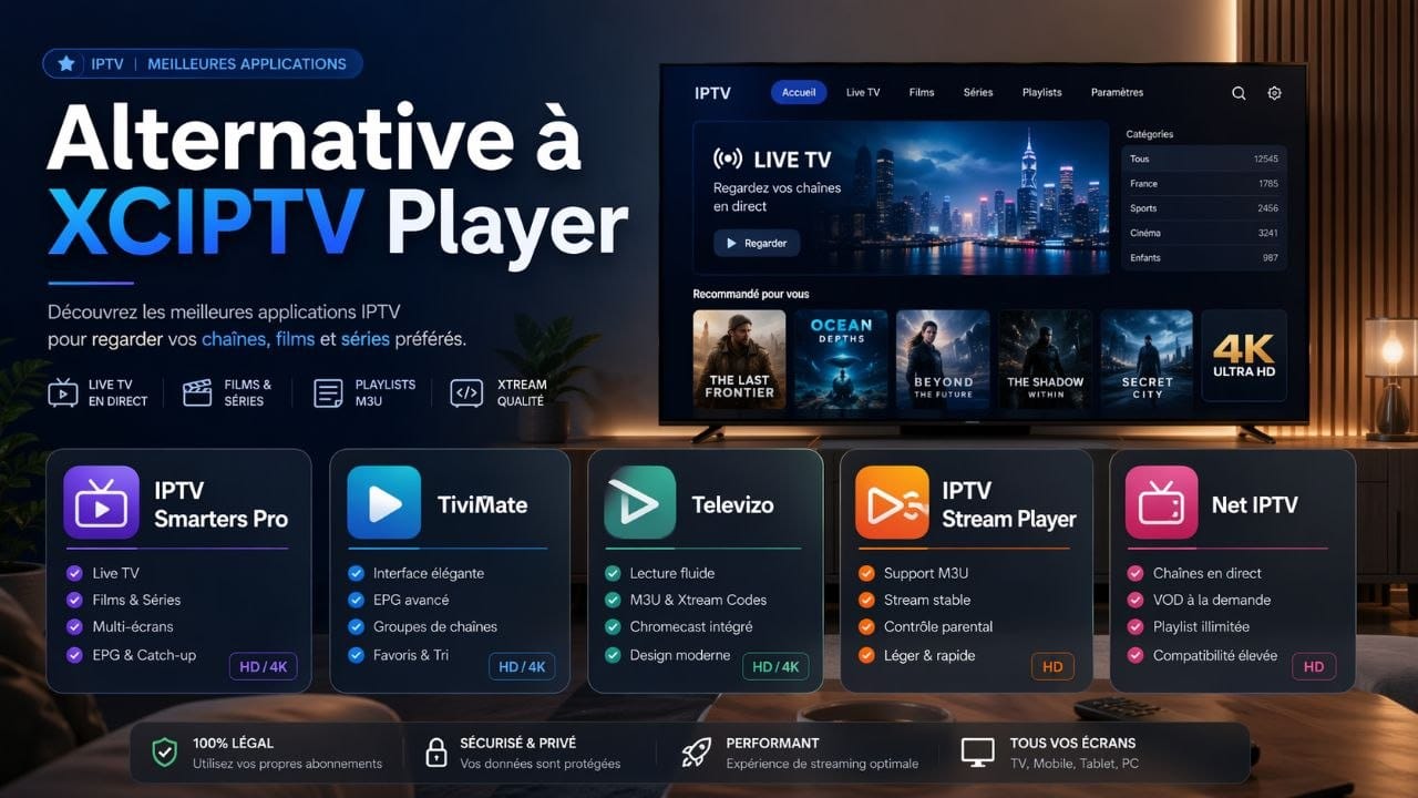 Alternative à XCIPTV Player avec IPTV Smarters Pro TiviMate Televizo IPTV Stream Player et Net IPTV