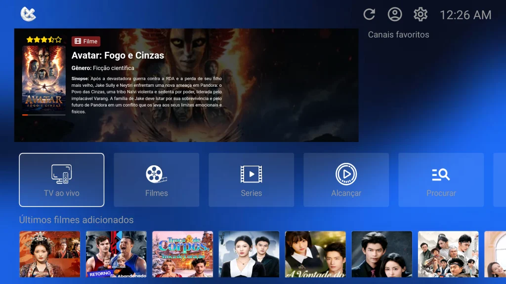 Interface de la bibliothèque de films et séries sur XCIPTV.