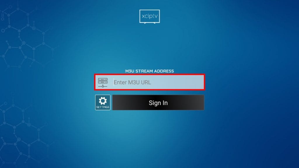 Interface d'ajout de playlist M3U sur XCIPTV Player.