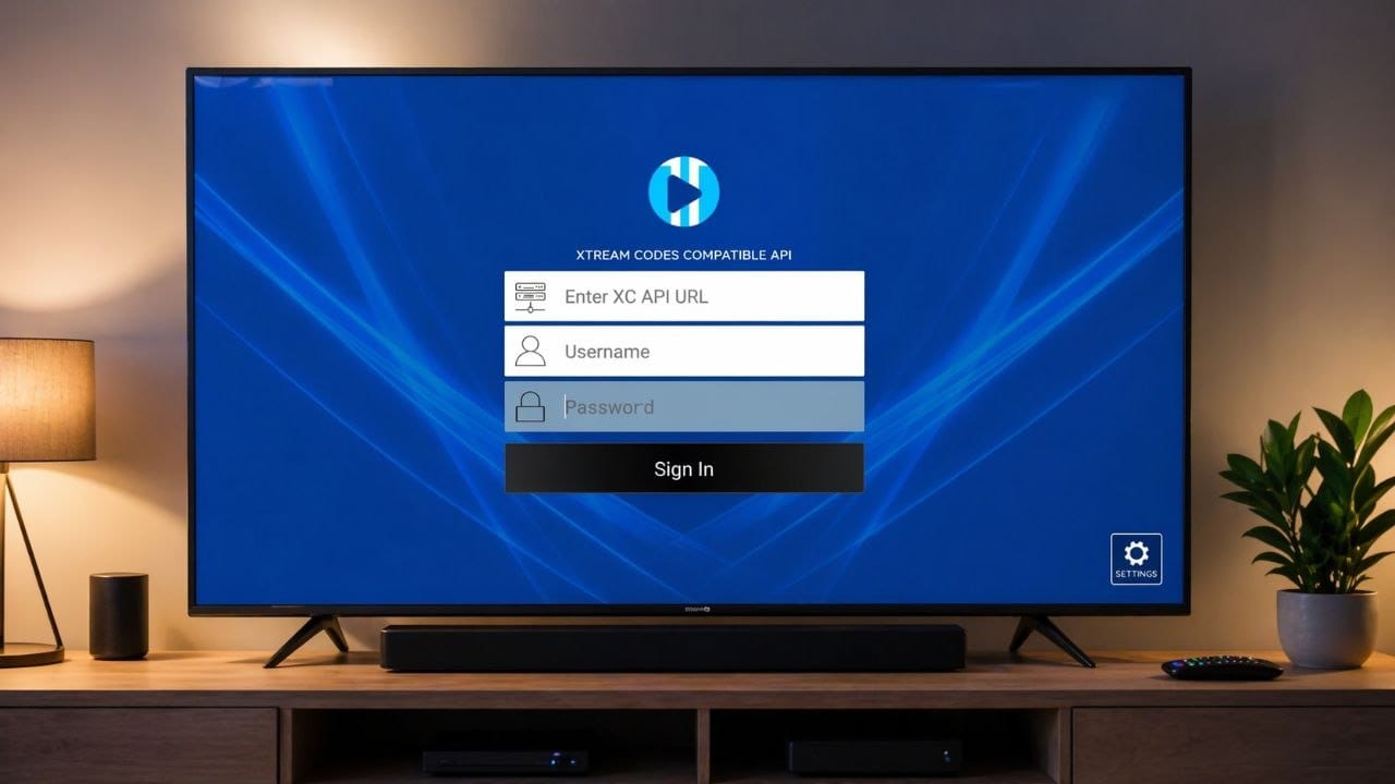 Écran de connexion Xtream Codes sur Smart TV pour configurer XCIPTV Player avec abonnement IPTV