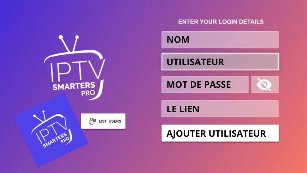 Interface de connexion de l’abonnement IPTV Smarters Pro