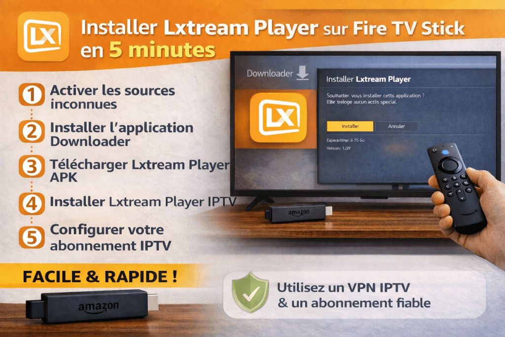 Installer Lxtream Player IPTV sur Fire TV Stick en 5 minutes avec Downloader et abonnement IPTV stable