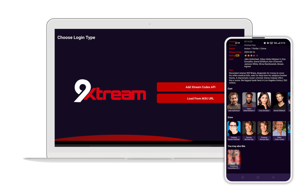 Écran de code IPTV 9Xtream pour connexion via abonnement IPTV.
