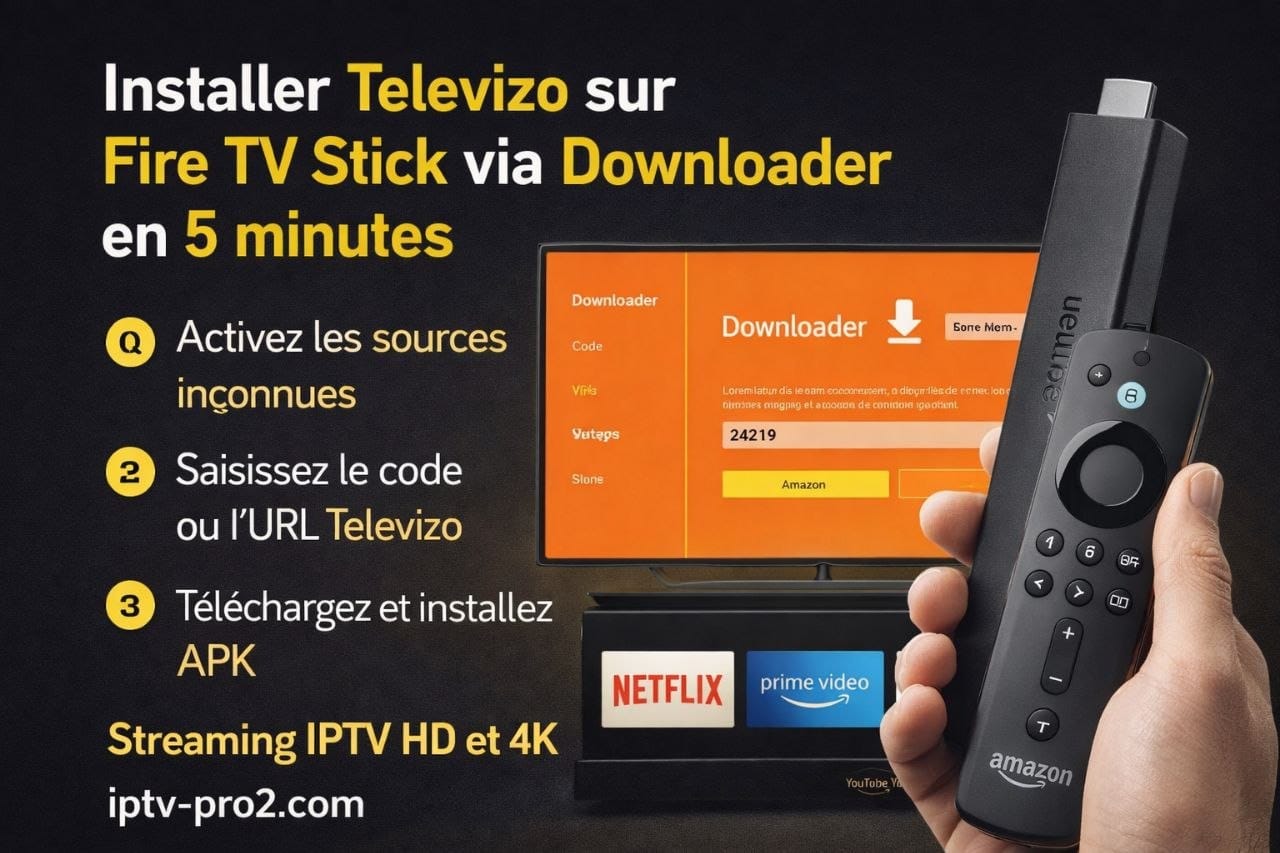 Installation Televizo IPTV sur Fire TV Stick avec Downloader application IPTV premium iptv-pro2.com