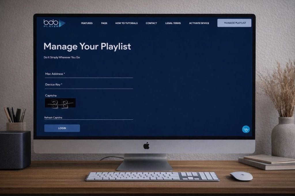 Bob Player IPTV interface sur ordinateur Apple iMac avec gestion playlist IPTV