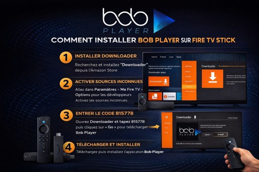 Guide installation Bob Player Fire TV Stick avec Downloader étape par étape 2026