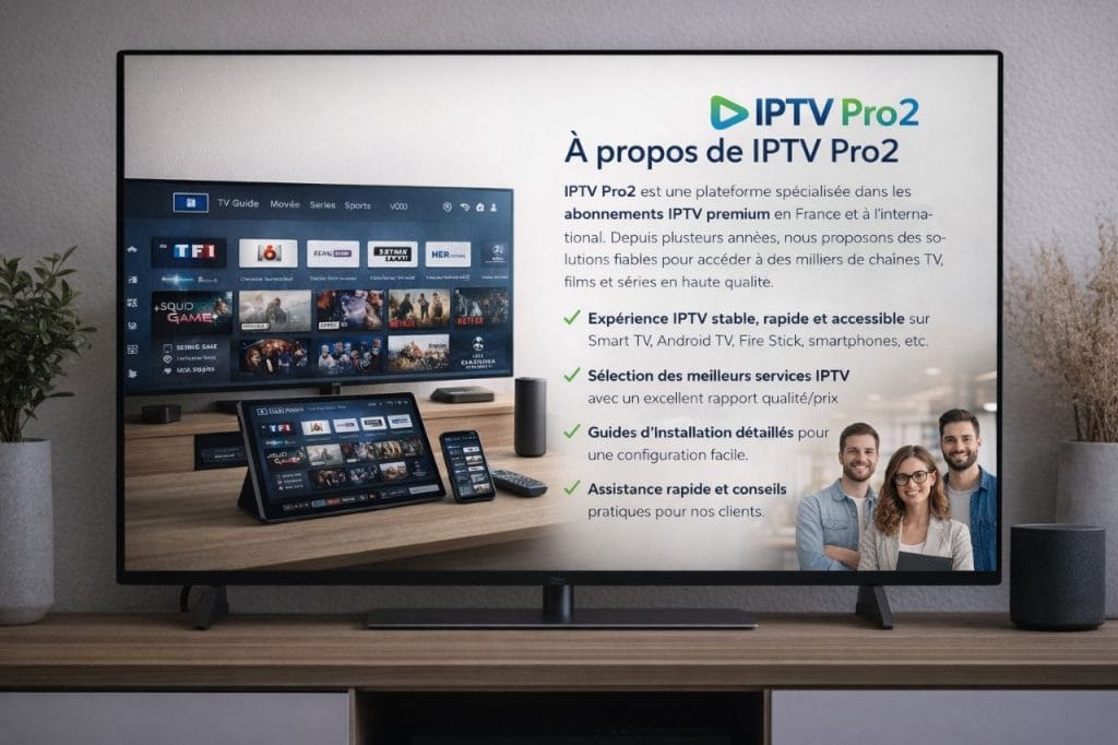 Présentation IPTV Pro2 avec Smart TV et équipe professionnelle service IPTV premium