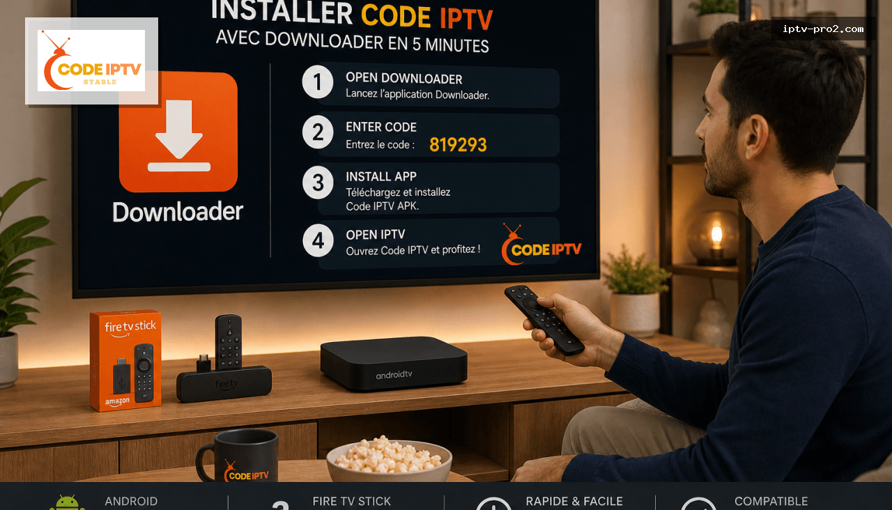 Comment installer l’application code IPTV sur Android et Fire TV Stick avec Downloader en 5 minutes - code iptv abonnement france 2026 — 12 mois sécurisé, paiement fiable et support client 7j/7