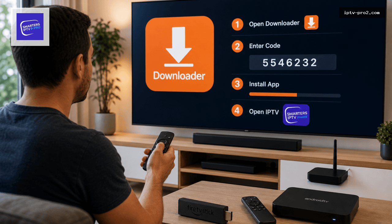Comment installer l’application code IPTV smarters pro sur Android et Fire TV Stick avec Downloader en 5 minutes - Code IPTV Smarters Pro 2026 : 12 Mois de TV Illimitée en France