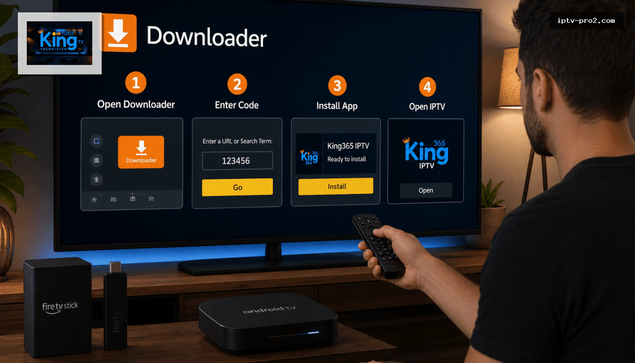 Comment installer l’application king 365 sur Android et Fire TV Stick avec Downloader en 5 minutes - king 365 iptv france 2026 - Compatible Smart TV, Android, MAG, VOD et guide TV français