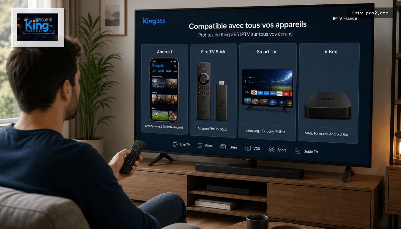 TV, sport, films, séries et VOD : une expérience complète pour king 365 IPTV france - king 365 iptv france 2026 - Compatible Smart TV, Android, MAG, VOD et guide TV français
