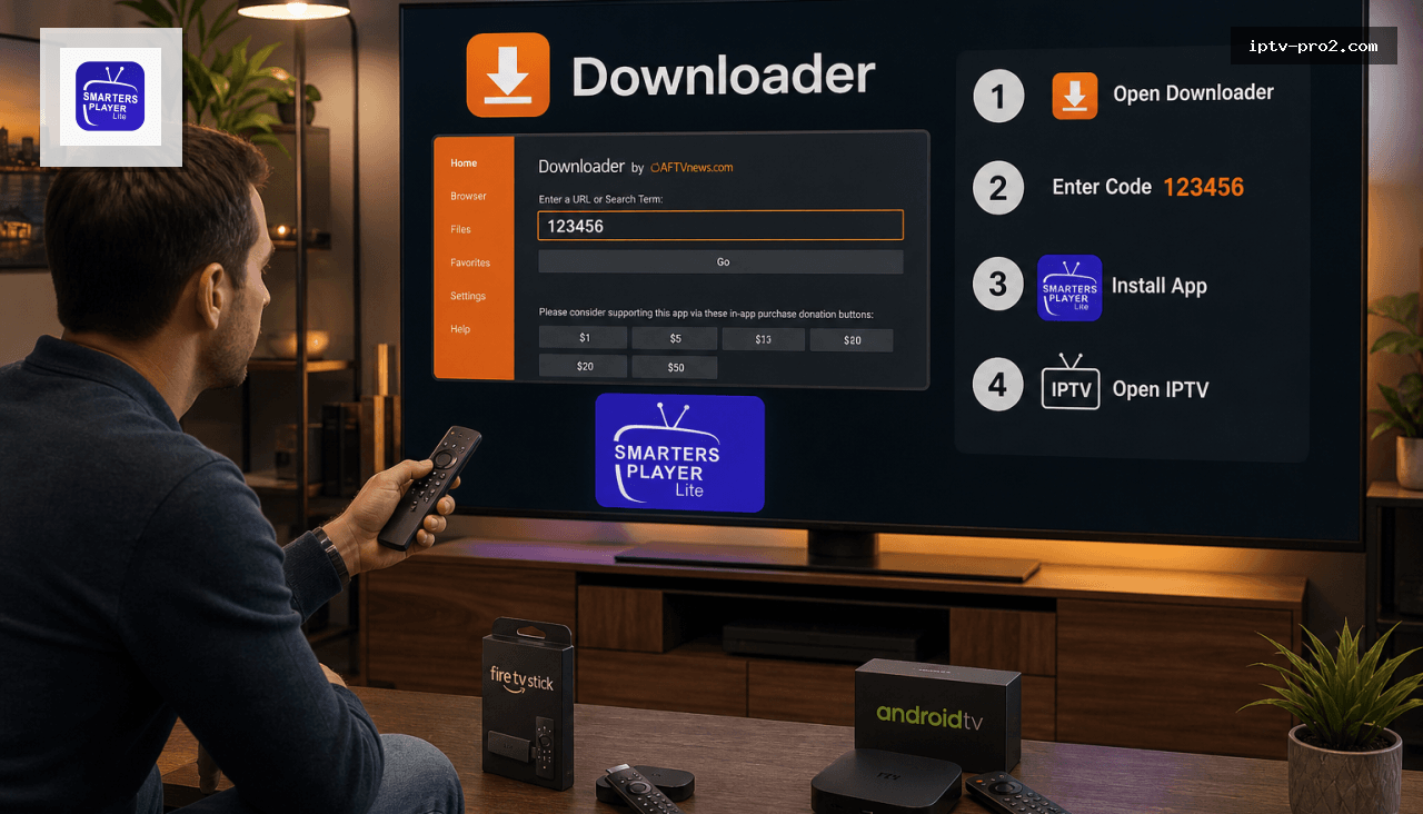 Comment installer l’application smarters player sur Android et Fire TV Stick avec Downloader en 5 minutes - smarters player iptv france 12 mois — Abonnement 2026 premium, chaînes FR & VOD