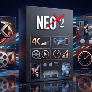 Image produit premium - Neox2 code IPTV France 2026 - Streaming 4K/HD sans lag, 12 mois de stabilité pour TV et VOD